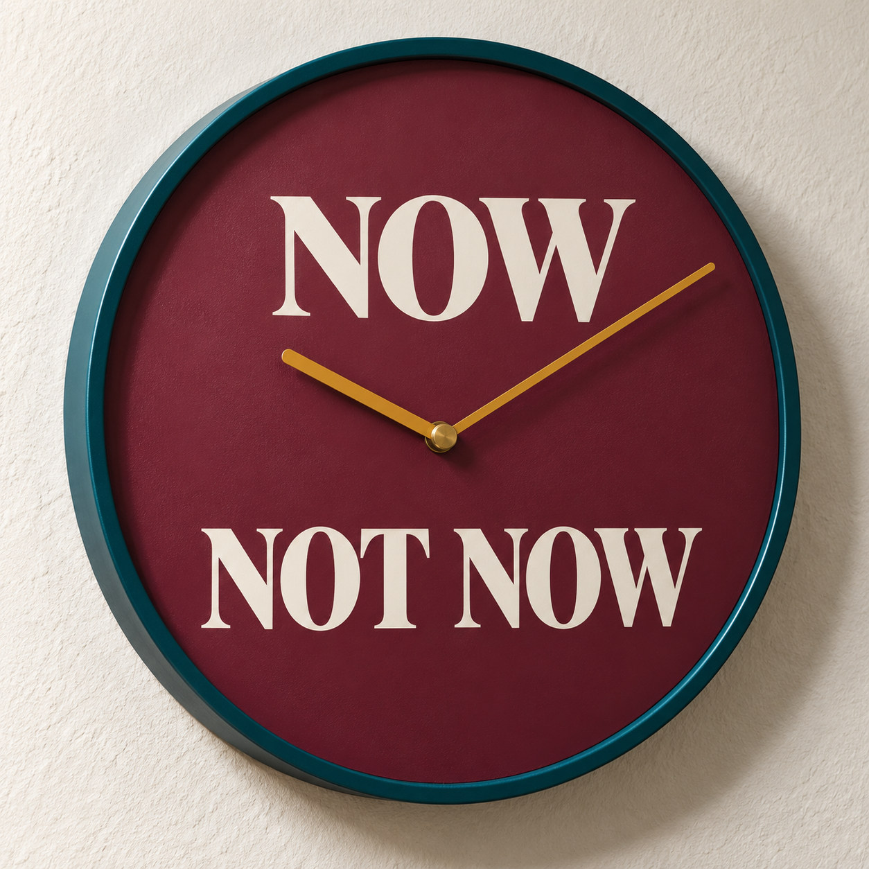Wall clock · berry face and petrol metal rim