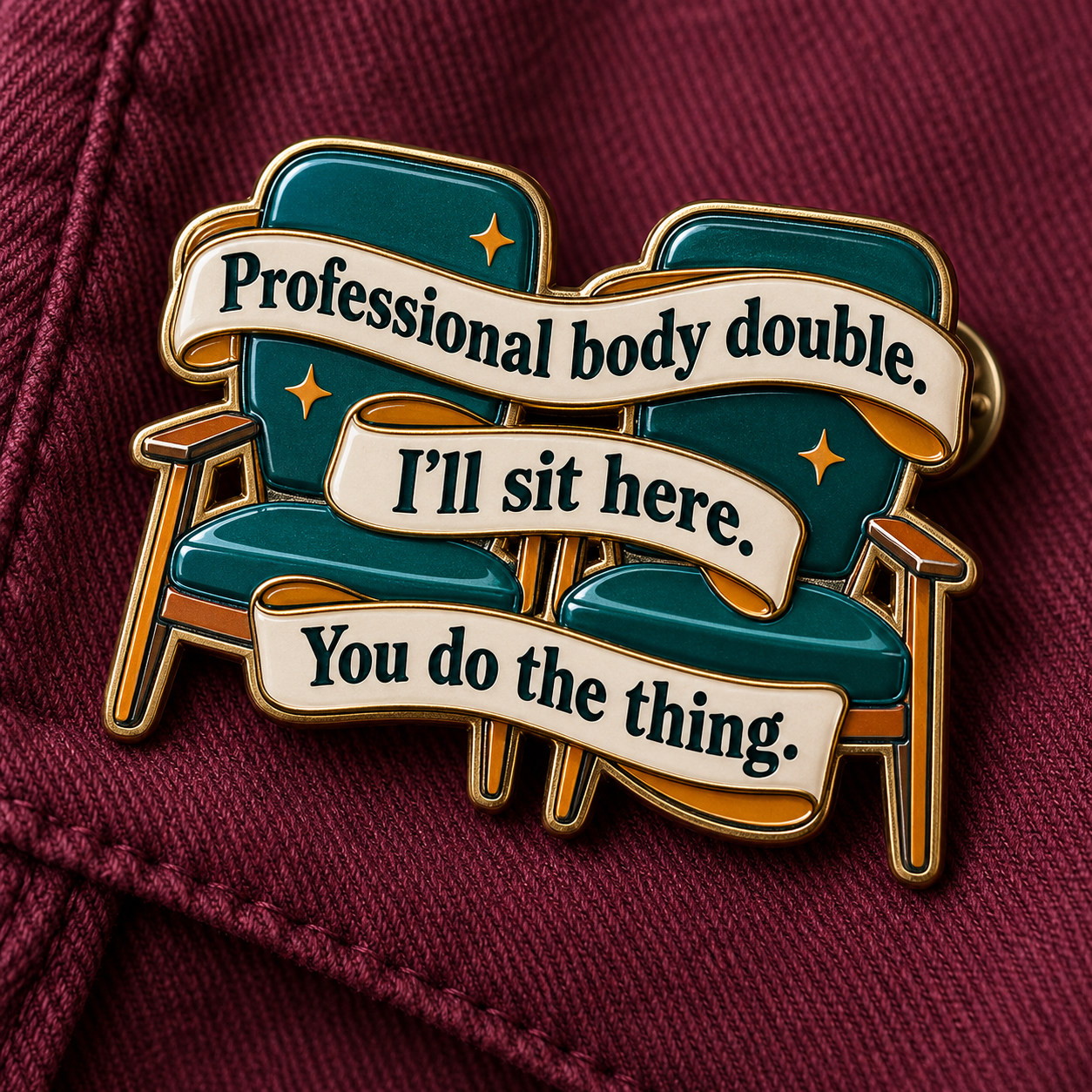 Enamel pin · two chairs and three ribbon lines
