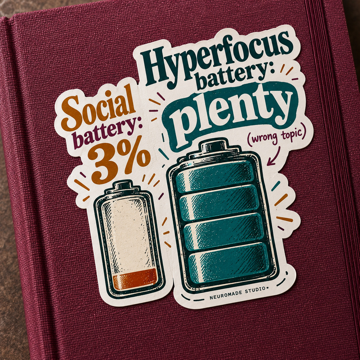 Die-cut vinyl · contrasting illustrated batteries